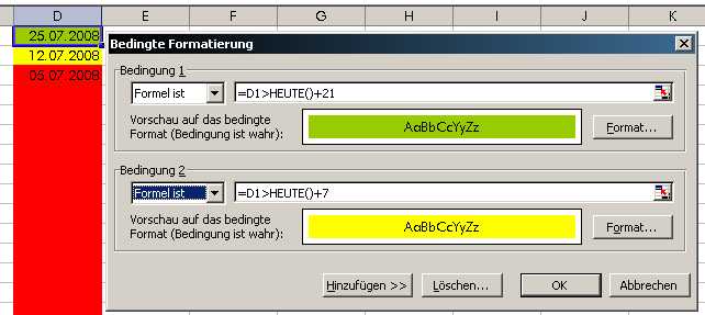 Beispiel bedingte Formatierung