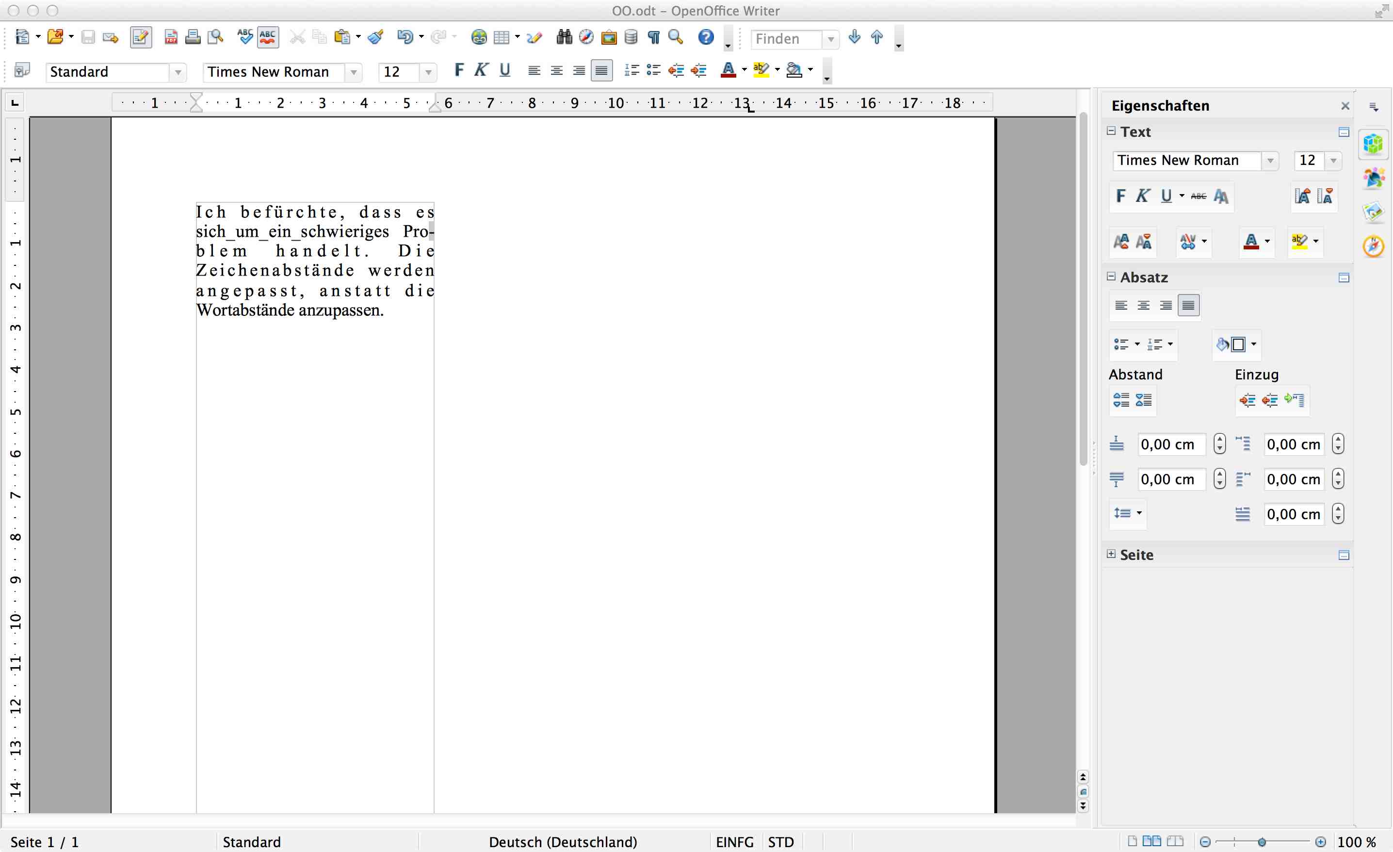 Screeshot des OO-Testtexts