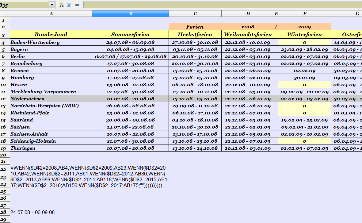 Kalender nur mit Niedersachsen