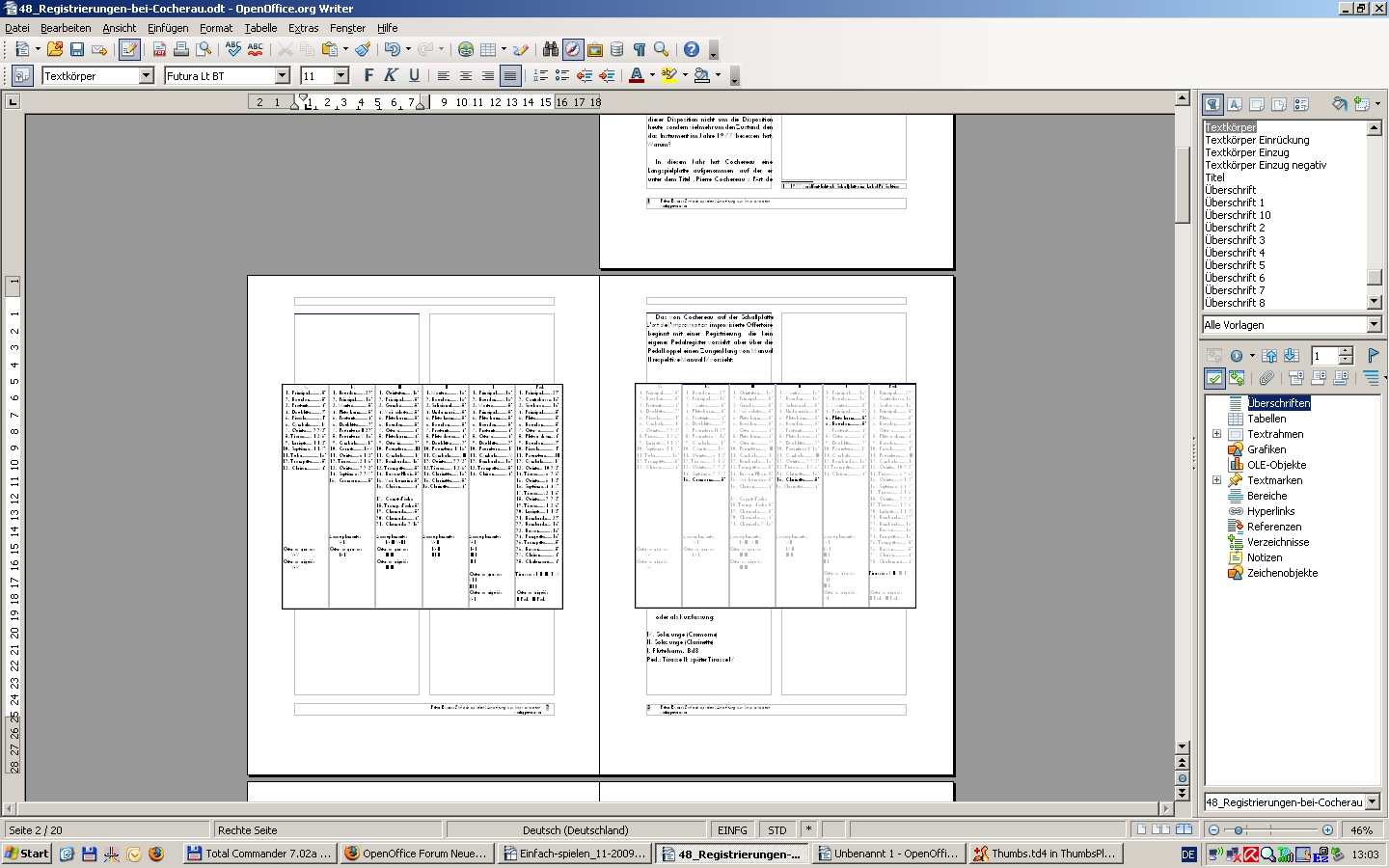 Perfektes Writer-Filialdokument mit Tabellen, wie gewünscht.