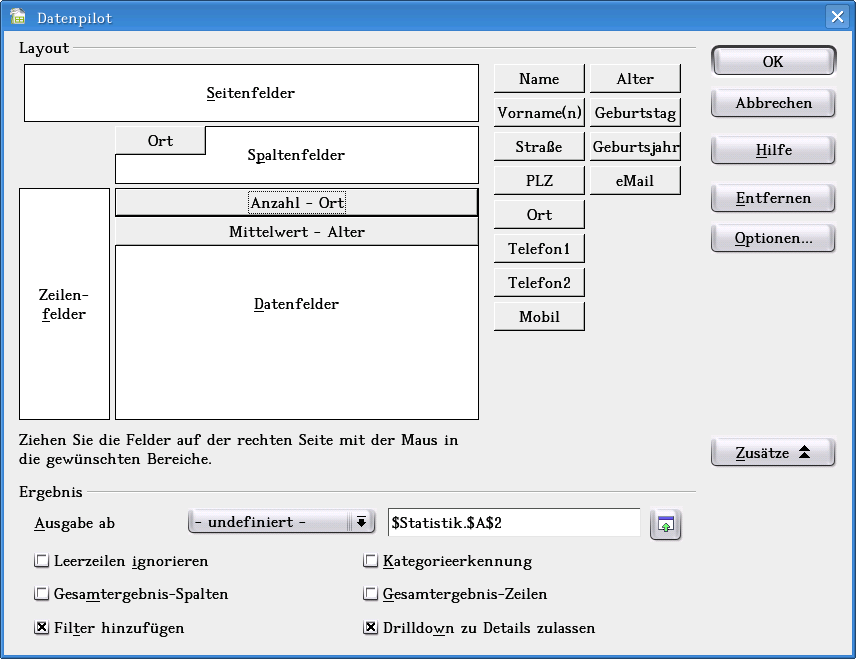 Datenpilotdialog vor Abschluss