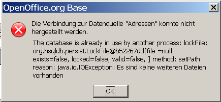 Fehlermeldung Datenquellen