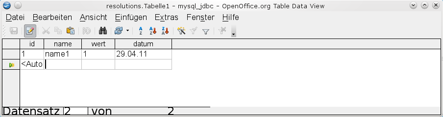 Autowert beim ersten Datensatz