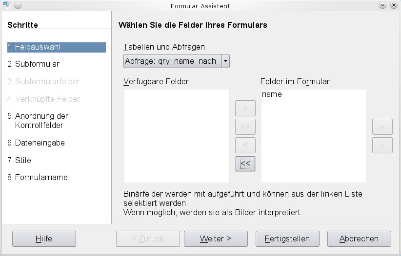 Übername des Feldes