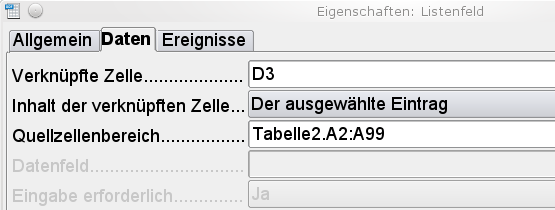 Calc-Listenfeld: Verbindung zur Zelle