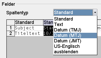 CSV Importdialog, Spalte MTJ
