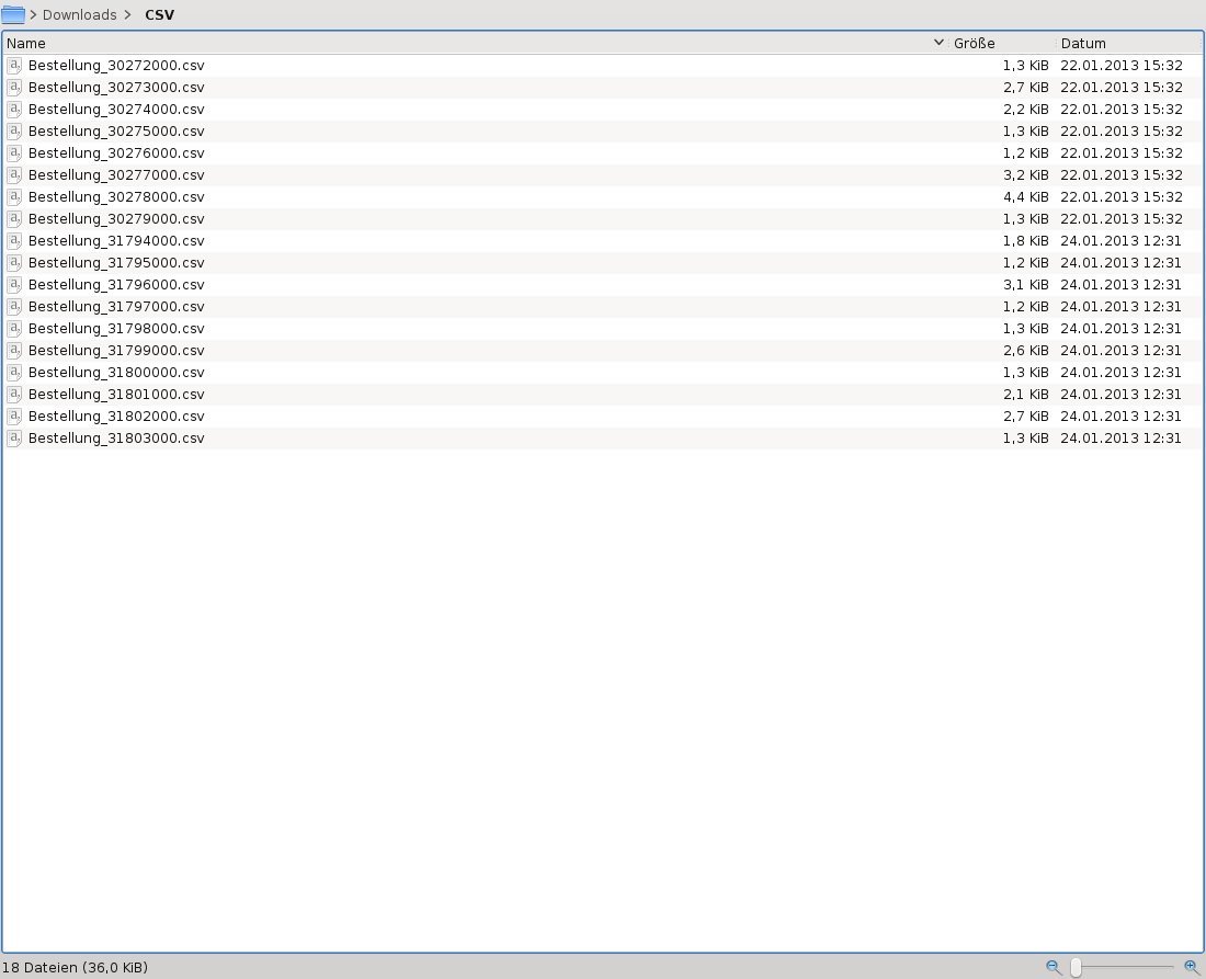 Hier ein Bild der einzelnen CSV-Dateien in einem Ordner