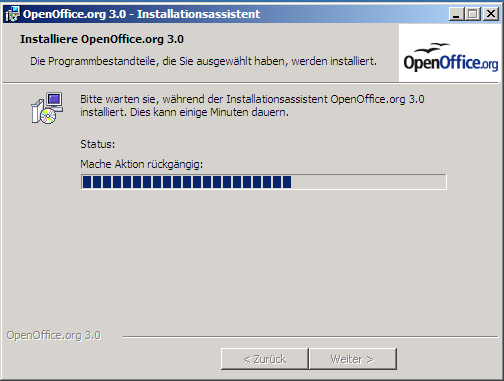 Erste Fehlermeldung: Die begonnene Installation wird komplett gelöscht.<br />: