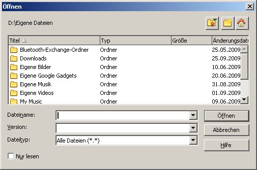 Der Dialog Öffnen bzw Speichern in Openoffice.org.